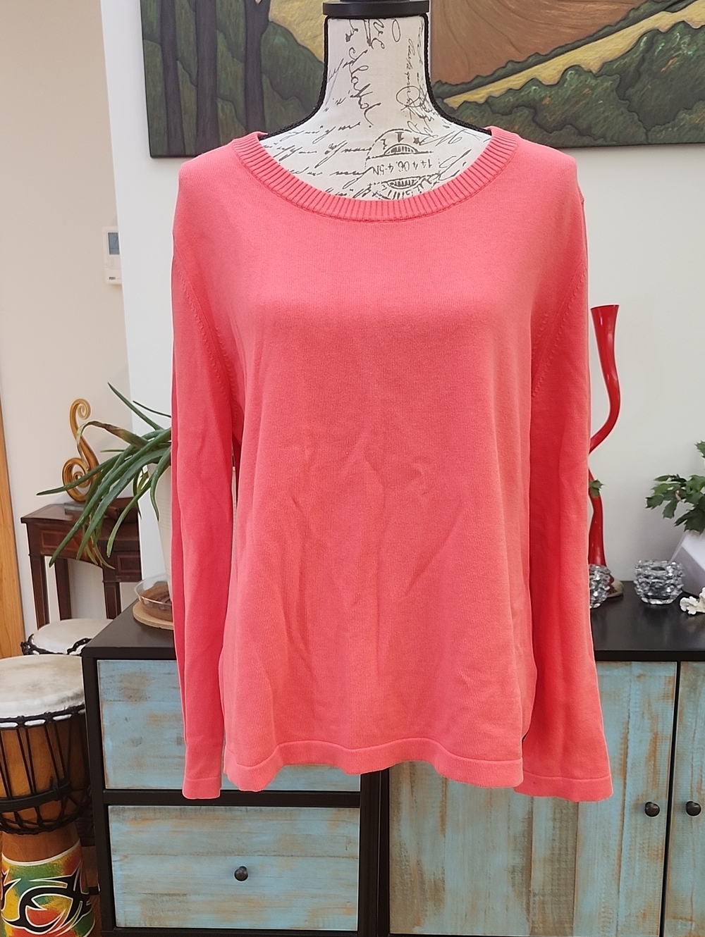 Holebrook Sweden Pink Coral Organic Cotton Knit Scoop Neck Sweater